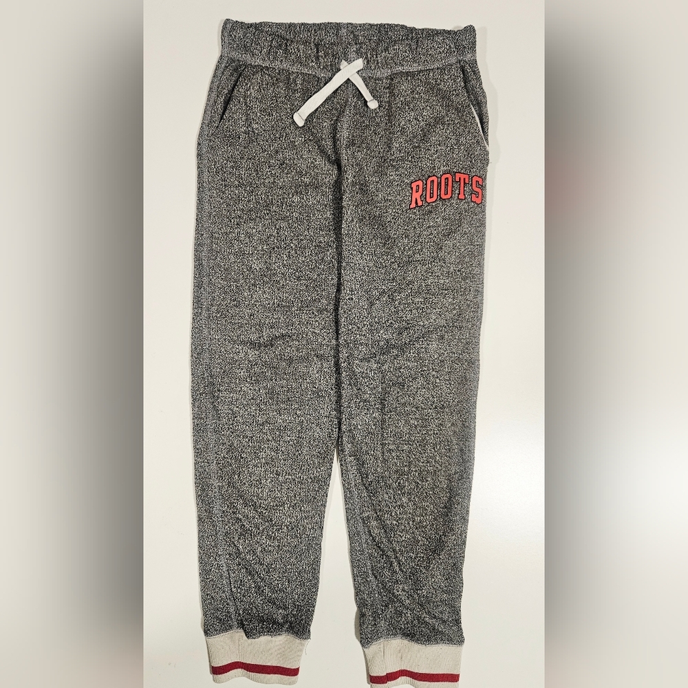 Roots Dark Grey Cabin Joggers with Red Logo Kids Size 10